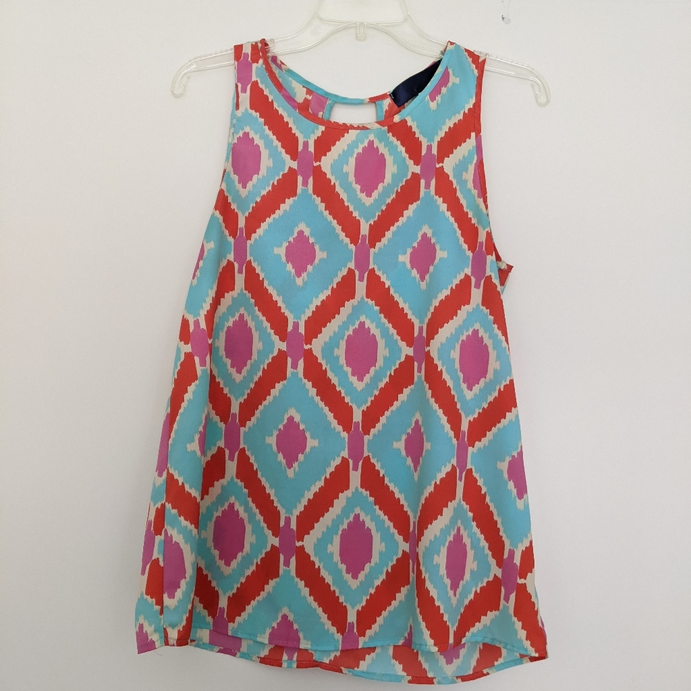 Blue Rain Aztec Print Loose-Fit Tank Top, Women's Medium